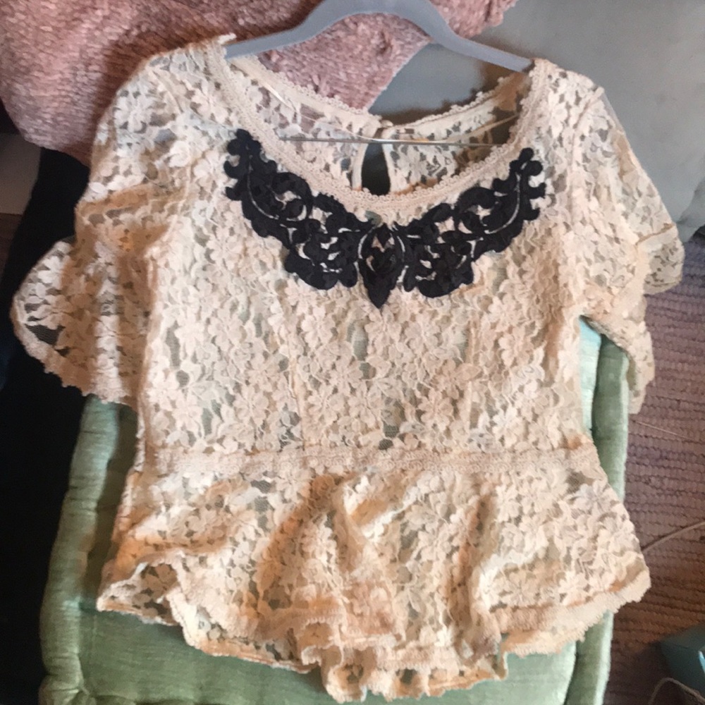 Free People New Romantics Sheer Lace  Peplum top M